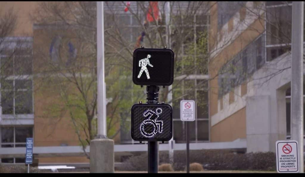 Image of a Wheeldestrian Signal at an intersection.